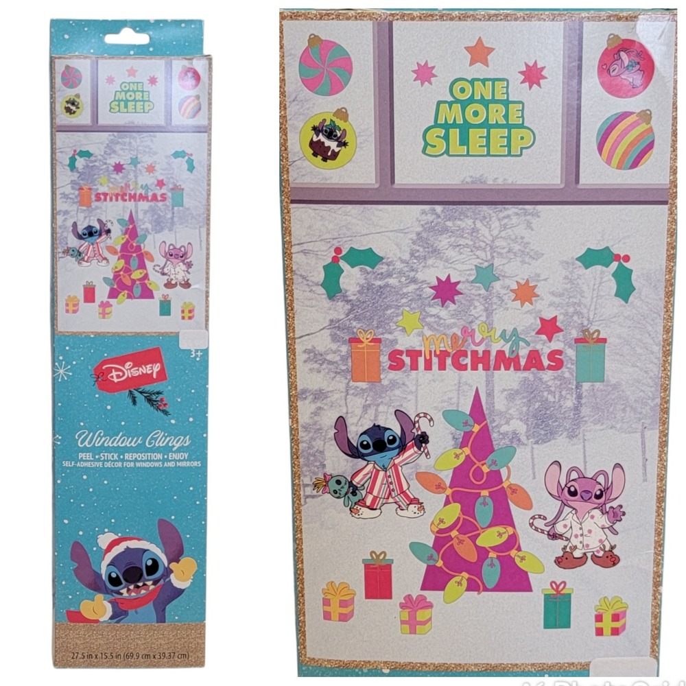 Disney Stitch Christmas Window Clings Peel‎ & Stick Decals Holiday Home Decor